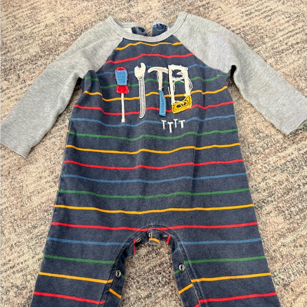 Mud Pie Multicolor Striped Kids Footie with Tool Design